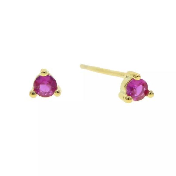GOLD PLATED STERLING SILVET THREE PRONG FUCHSIA CZ STUD POST PIERCING TRAGUS NWT - Picture 2 of 3